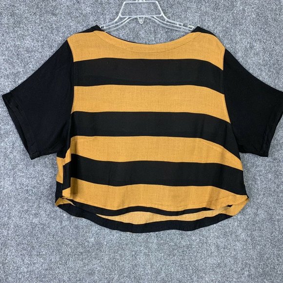 H&M Bold Striped Crop Top Women Size 12 Gold Black Short Sleeve - Picture 1 of 10